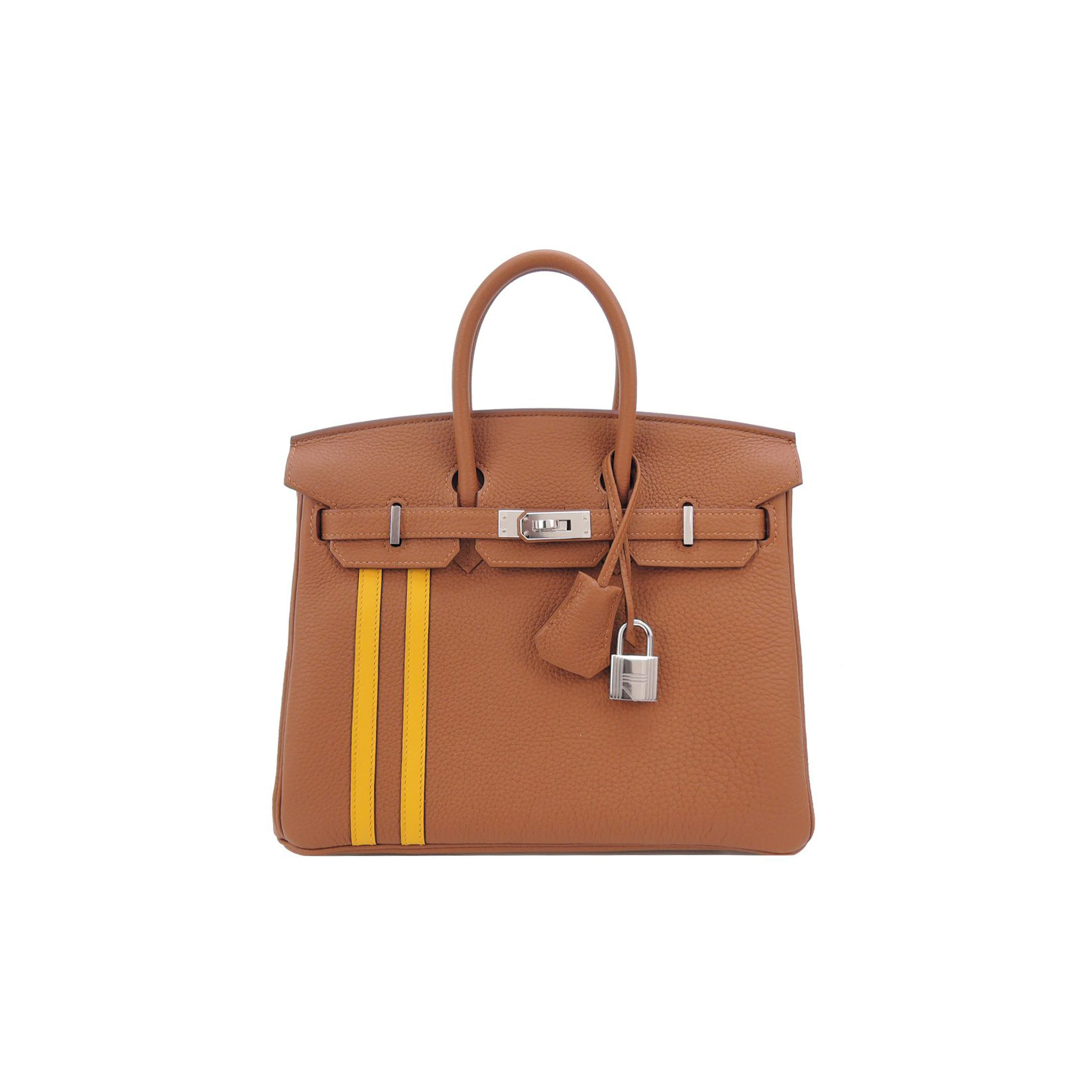 HERMES MASTER BIRKIN 25 TOGO LEATHER GOLDEN BROWN AMBER YELLOW SILVER BUCKLE BAG 1826222107982 (25*20*13cm)